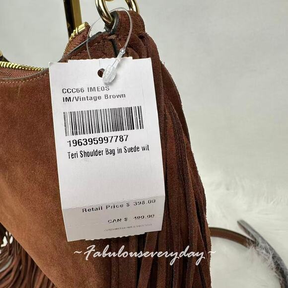 Coach Teri Shoulder/Crossbody Bag With Fringe In Suede/Vintage Brown CCC66 NWT - Picture 5 of 11